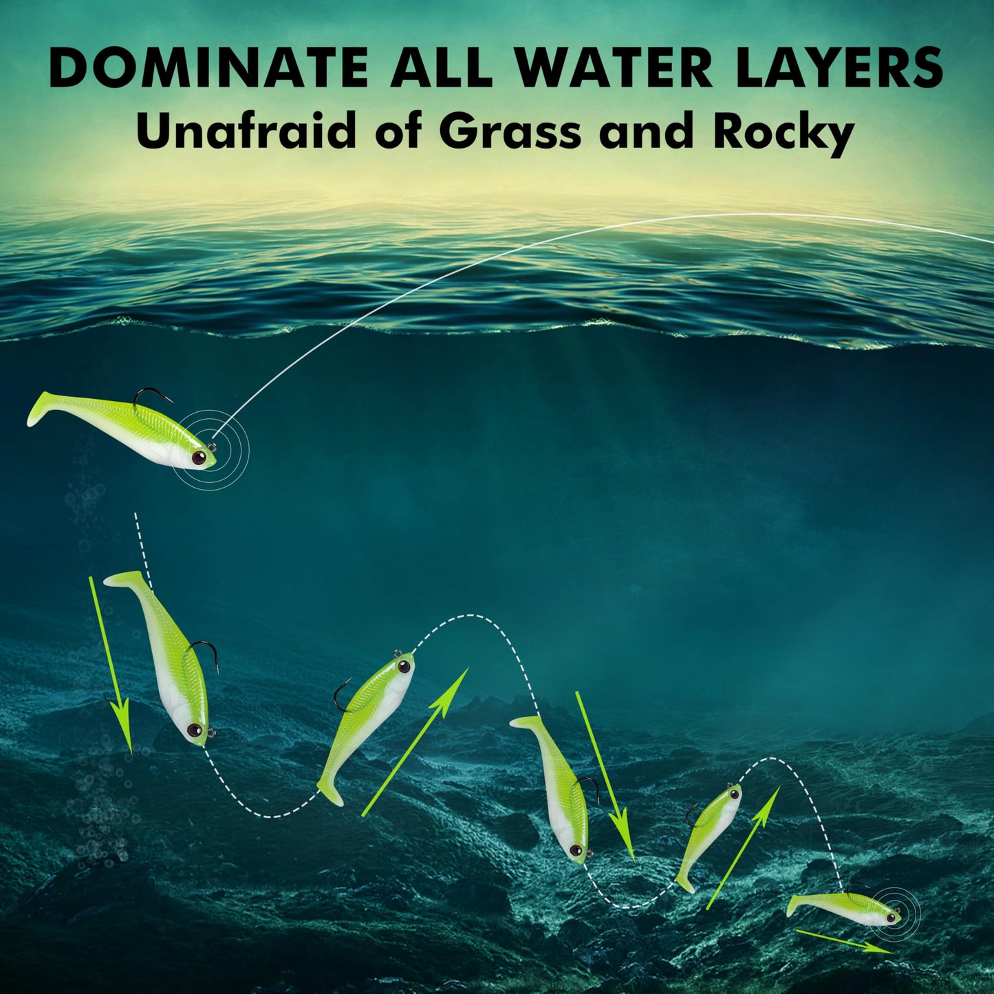VELBAIT Pre-Rigged Soft Fishing Lures with Weedless Hook, Lifelike Paddle Tail Swimbaits for Bass Fishing, Freshwater & Saltwater Soft Plastic Baits for Bass, Pike, Trout, and Walleye (3.5in / 0.75oz)