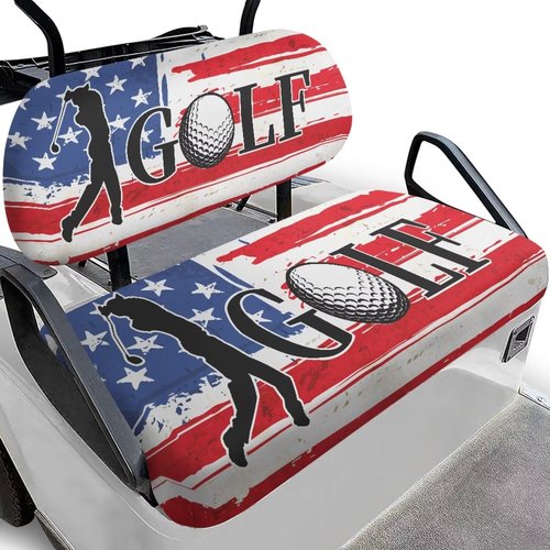 Knextrepoy American Flag Golf Print Golf Cart Seat Covers 2 Passenger Universal Club Car Golf Cart Seat Covers Soft and Comfortable Golf Cart Seat Towel Gift for Women Men