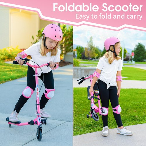 AODI Swing Scooter for Kids, 3 Wheels Foldable Wiggle Kick Scooter Push Drifting with 4 Adjustable Handlebar & 2 Rear LED Wheel for Boys and Girls Ages 3-8