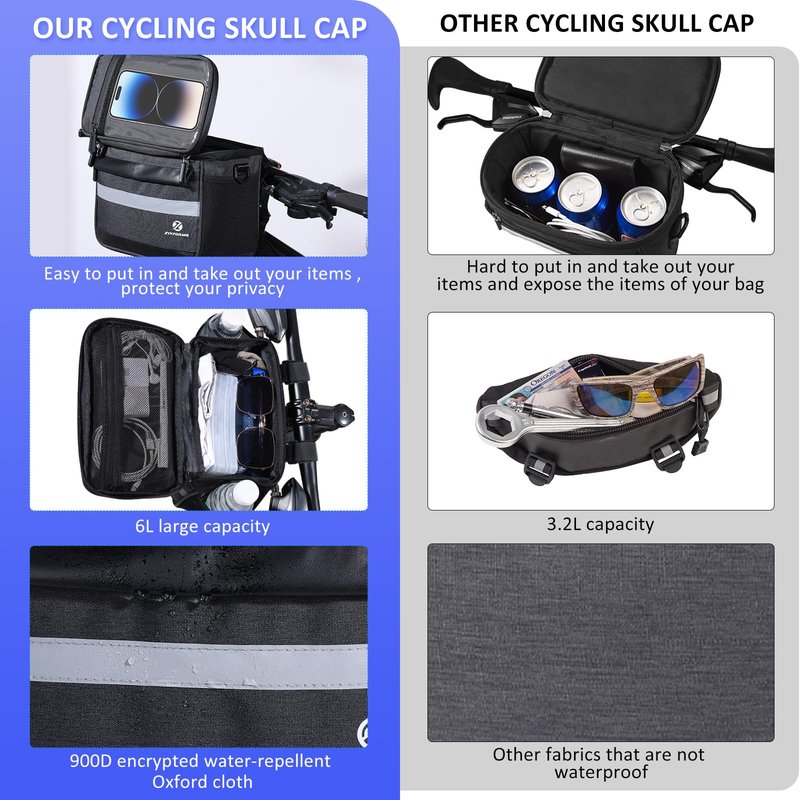 Zyxformis Bike Handlebar Bag, 6L Phone Cycling Mount Front Bags with TPU Touch Screen Phone Holder, Water Resistant Bicycle Storage Bag Bicycle Basket with Reflective strip for Bike Scooter E-bike