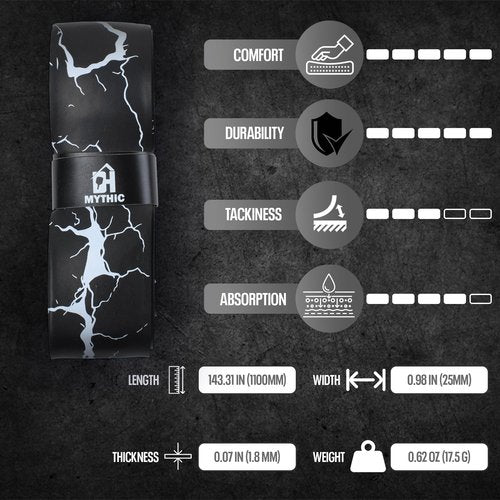 DH Mythic Replacement Grip for Pickleball & Tennis | Anti-Slip, Ultra-Durable, Sweat-Resistant Wrap (Lightning, Black)