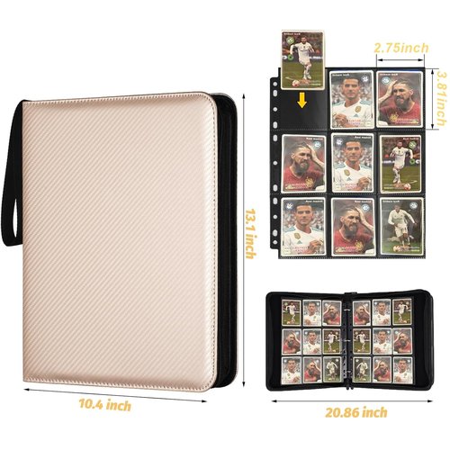GERMUN Premium Zip Trading Card Binder - 9 Pocket Collector Album for MTG, TCG & Sports Cards | Luxury Gold