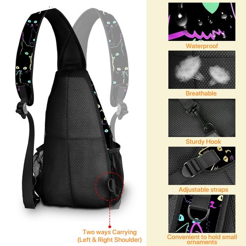 Yrebyou Colorful Cat Sling Bag Travel Crossbody Backpack Shoulder Daypack Hiking chest Pack for Women Lightweight Waterproof Adjustable Outdoor Workout