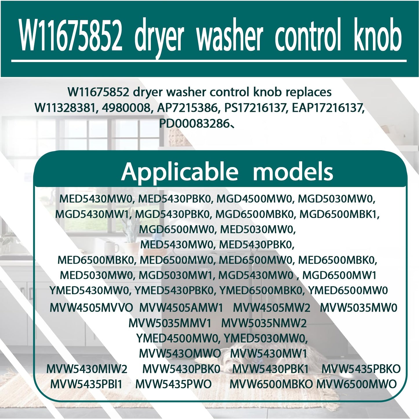 W11675852 Dryer Control Knob (Large) Replacement Compatible with Maytag Whirlpool Washer dryer knob replacement Replace Parts Number W11328381 PS17216137 PD00083286 4980008 AP7215386 EAP17216137