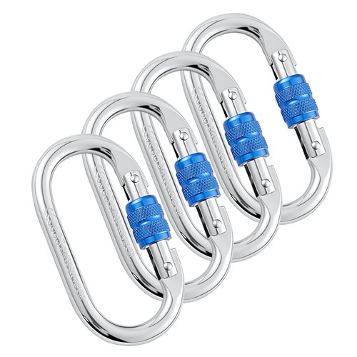 Hopeseily Heavy Duty Climbing Carabiner, Rated 25kN(5620lbs), Screw Locking Carabiner Clip, Oval Shape Carabiner for Rappelling, Hammocks, Aerial Work, Rigging, Rescue, Arborist(4pack, Blue)