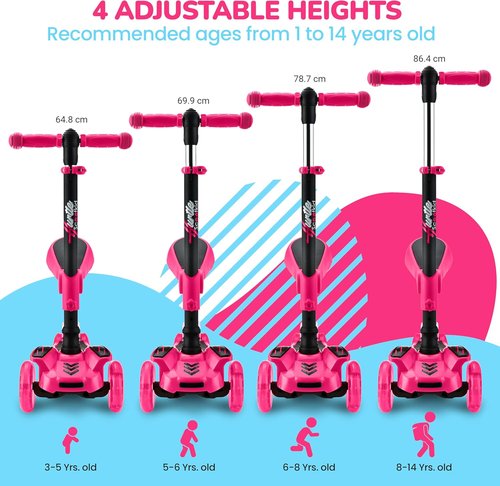 Hurtle 3-Wheeled Kids Scooter - LED Wheel Lights, Adjustable Handlebar, Foldable Seat | Ages 1-14