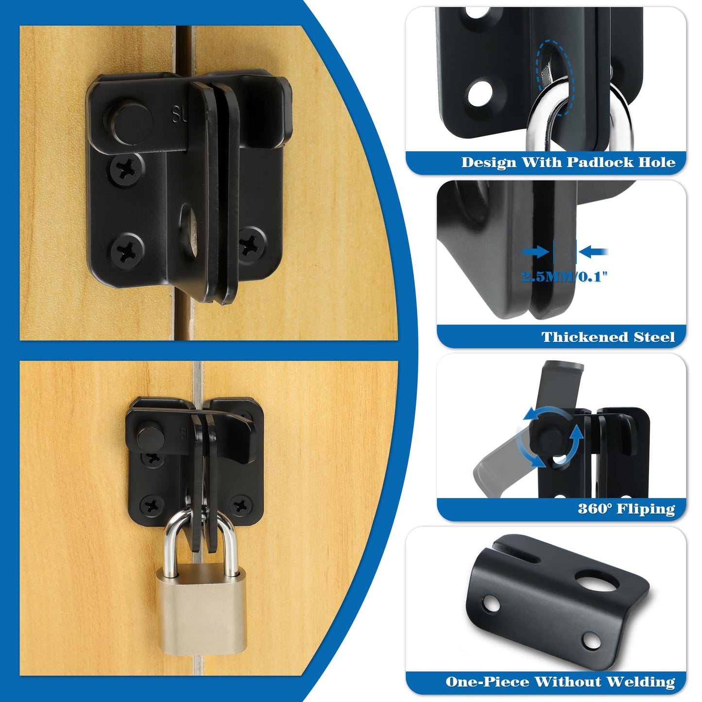 Alise Flip Latch,Gate Latches Slide Bolt Latch Safety Door Lock Catch for Barn Cabinet Pet Cage Fence Bathroom Garage Window,Heavy Duty SUS304 Stainless Steel Gate Hardware Locks,Matte Black,MS5007-B