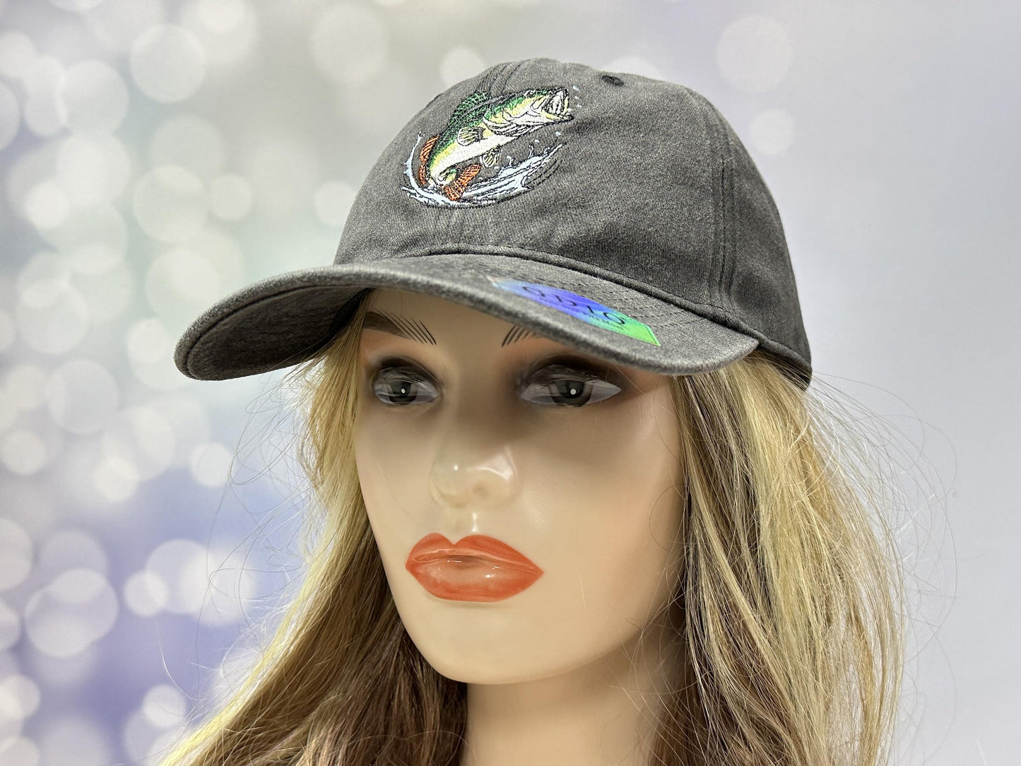 GDIQ Bass Fishing Hat, Gifts for Fisherman Angler Fish Lover, Boating Camping Outdoor Embroidered Baseball Cap, Adjustable Washed Black Dad Hat