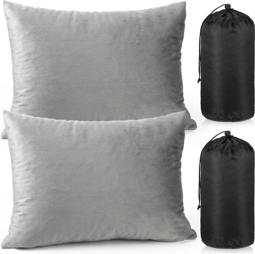 SmoothNovelty 2 Pack Camping Pillow for Sleeping Shredded Memory Foam Travel Pillow with Storage Bag, Compressible Portable Pillow for Outdoor Camp Backpacking Hiking Essential Gear(Grey,Medium)