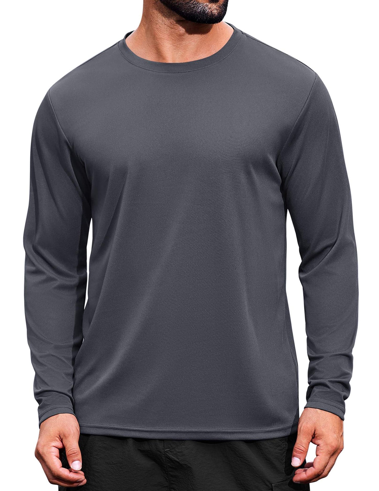 COOFANDY Men's Quick Dry Running Shirt Long Sleeve Athletic Rash Guard Fishing Shirt - Dark Grey