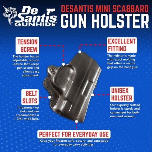 DeSantis Mini Scabbard, Gun Holster with Secure Grip, Leather Molded, Right Hand Draw, Unisex, Black, FITS:S&W M&P SHIELD 9/40 ,S&W M&P SHIELD M2.0 9/40