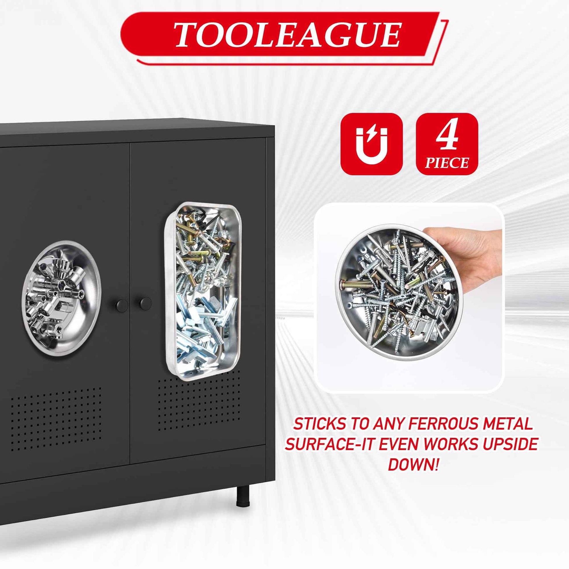 TOOLEAGUE 4Pcs Magnetic Tray Set with 15Lb Magnetic Pickup Pen,Stainless Steel Trays with Extra Strong Magnets for Organizing and Retrieving Metal Parts