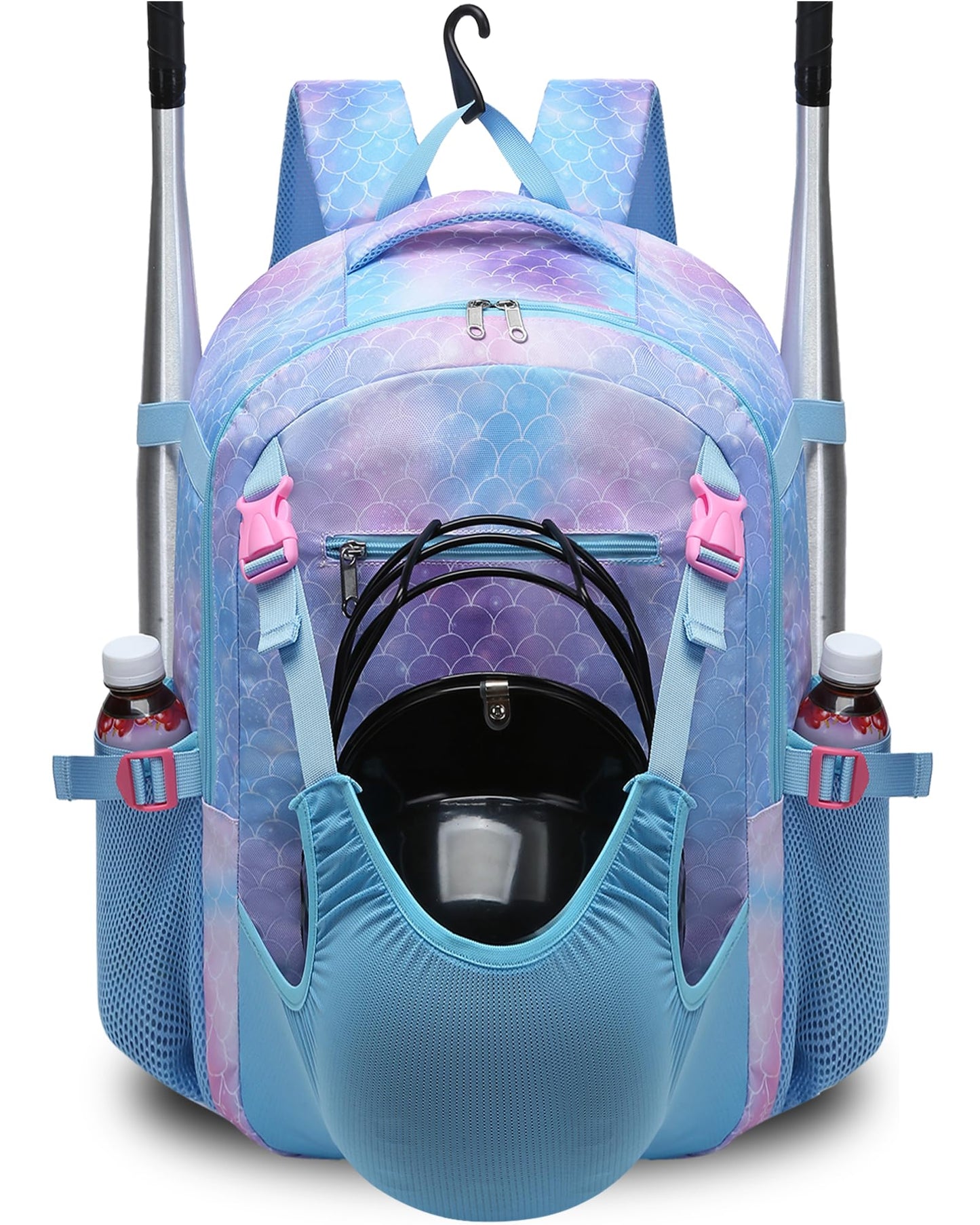 FOKDUVB Baseball Softball Backpack for Kids Boys Girls 6-8 8-12 12-14 Large Youth Bat Bag for Gear Storage Baseball Softball Tball Equipment Back Pack with Separate Shoe Bag (Blue/Purple, Mermaid)