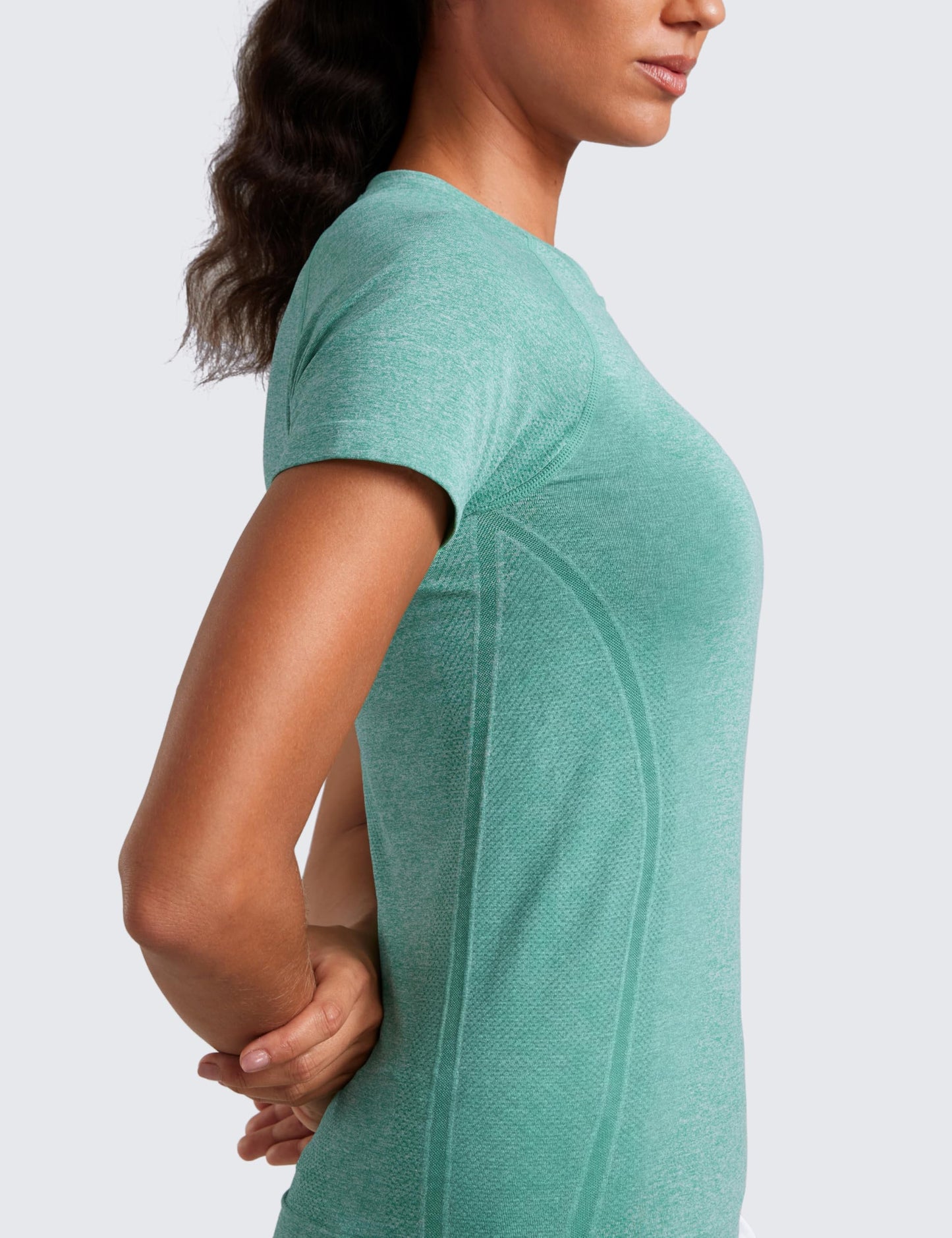 CRZ YOGA Seamless T-Shirt Hip Length Cascadia Green Heather Small