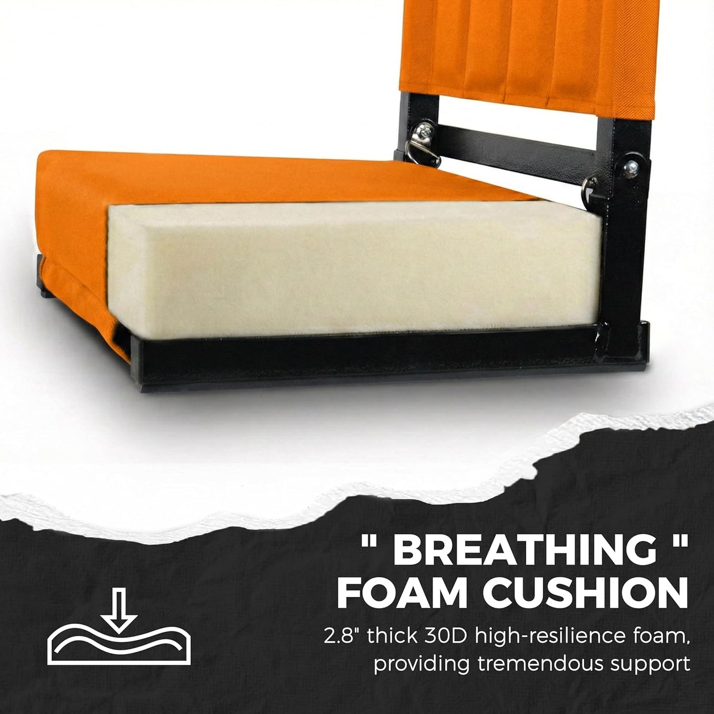 Sport Beats Stadium Seats - Comfortable Bleacher Chairs with Back Support & Cushion | Orange, 1pc Regular - 17" W x 12" D x 16.5" H