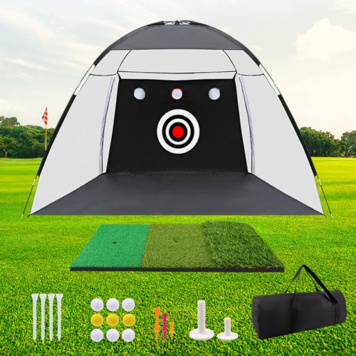 Golf Net, 10x7ft Golf Practice Net with Foldable Tri-Turf Mat, Hitting Chipping Swing Training for Backyard & Outdoor & Indoor with Ball, Tee, Target, Carry Bag, Gift for Men Dad Husband & Golfers