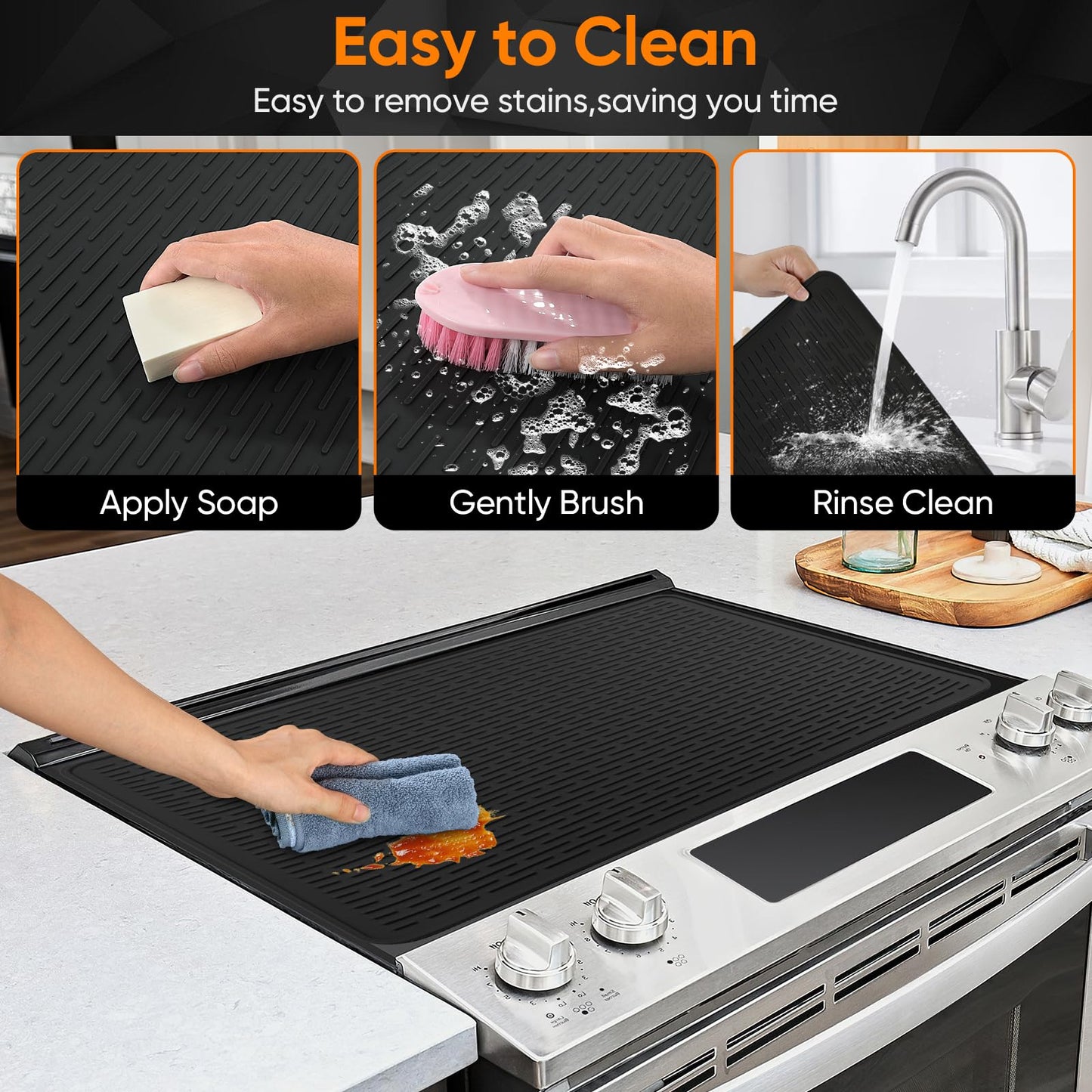 Stove Top Cover for Electric Stove, Stove Top Covers for Gas Burners, Glass Cooktop Protector, XL Dish Drying Mat (Black, 28"x20")