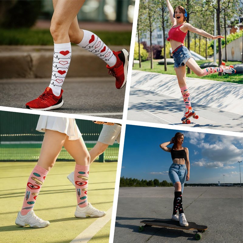 Hercicy 6 Pairs Nurses Week Appreciation Gifts Calf Compression Sleeve for Women Footless Compression Socks Support Sports Elastic Leg Sleeve for Nursing Week Graduation Thank You Gift(Classic)