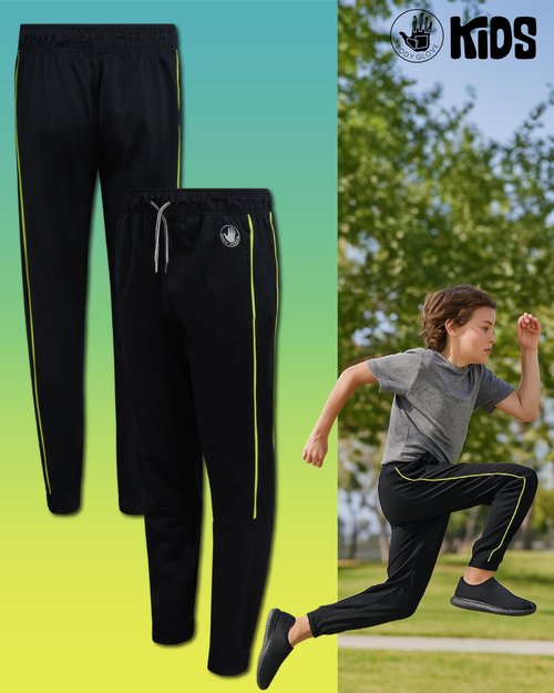 Body Glove Boys Sweatpants - 4 Pack Performance Tricot Boys Joggers with Drawstring Waist - Kids Soft Stretch Athletic Pants, Size 14-16, Black/Grey/Black/Navy