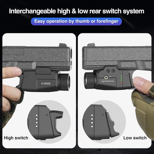 DARKFANG Tactical Weapon Light - 1000 Lumen Laser Combo with High/Low Rear Switch for Glock & Picatinny Rail