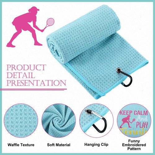 VitalCozy 6 Pcs Soft Tennis Towel for Sweat, Tennis Accessory Gift for Women, Embroidered Towels with Clip, Sports Court Player Lover Adult