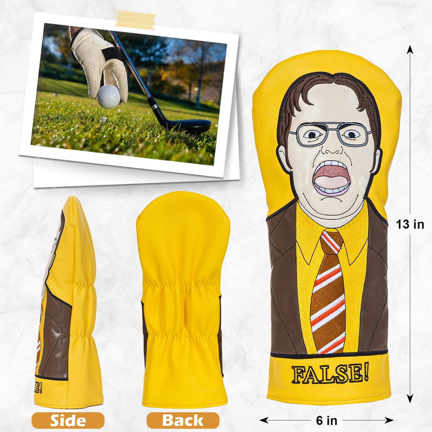 The Office TV Show Merchandise Golf Club Driver Headcover (6"x13") - Funny Assistant to the Regional Manager Dwight Design - Vegan Leather & Plush Lining - Unique Golf Gifts for Men, Dad, Boss
