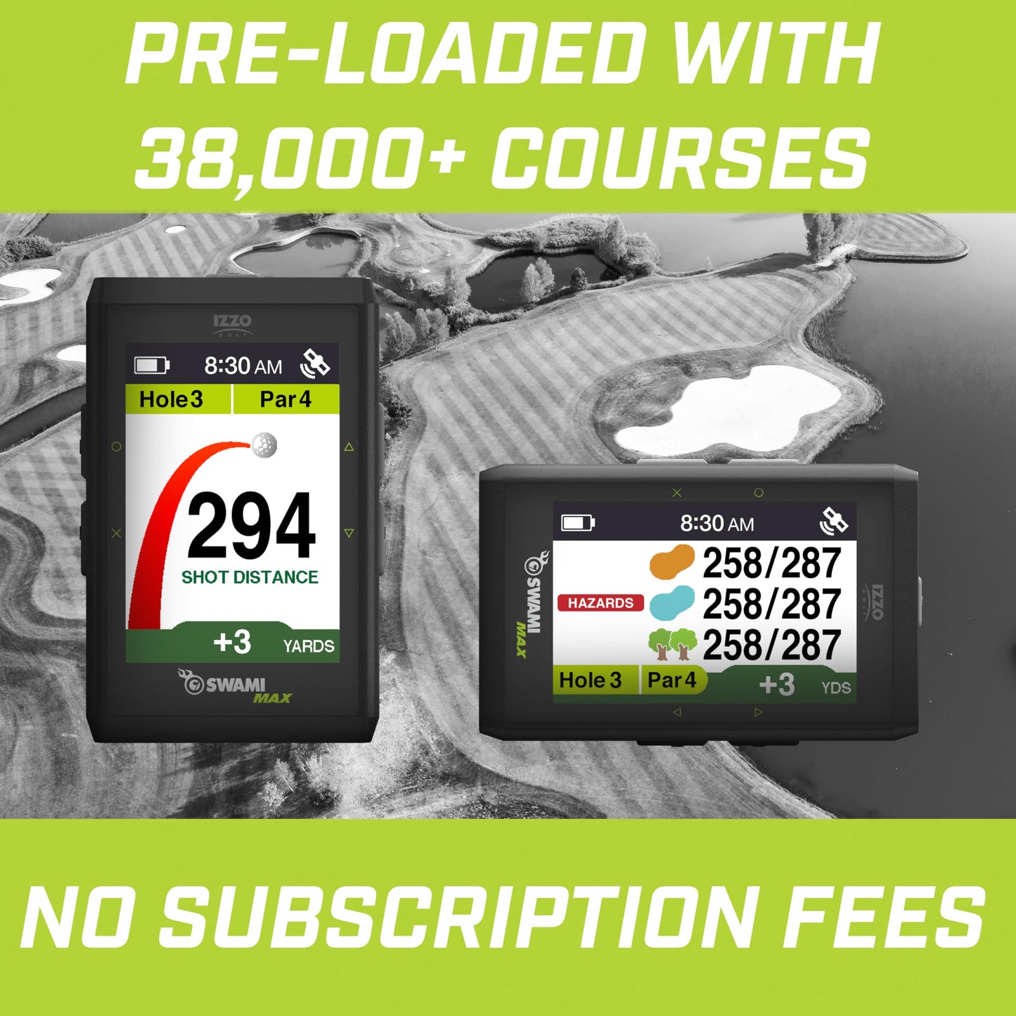 Izzo Golf Swami Max Handheld GPS Unit - Rangefinder Golf GPS with Oversized Large Color Screen for Measuring Golf Distances, Black