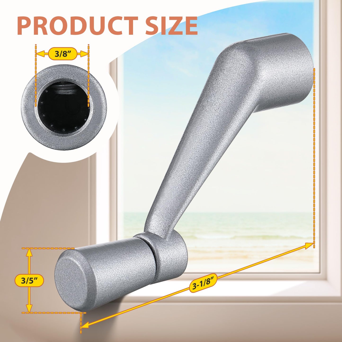MorningRo 2 Pack Window Crank Handle Replacement H 3966 H 4106, 3/8" Spline Socket Crank Handle with Smooth 360 Degree Operation, Casement Window Rotating Handles Provide Security for Windows