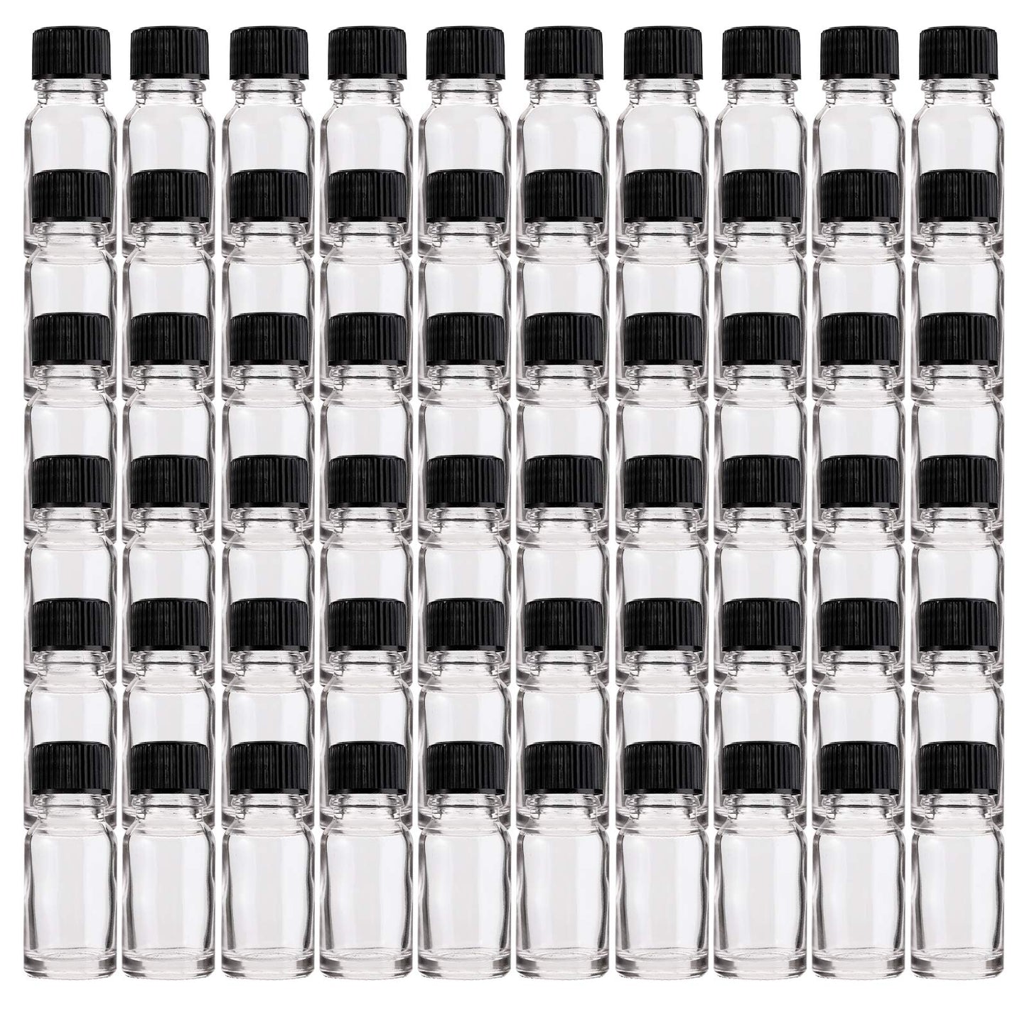 Bekith 48 Pack 10 ml (1/3 oz) Clear Glass Bottles with Black Lids, Boston Round Glass Bottles for Liquids