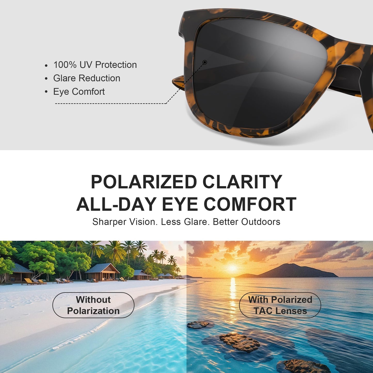 PRLUNVS Polarized Sunglasses for Mens Womens - Fashion Men Sun Glasses Shades for Driving Fishing Lightweight UV Protection Black