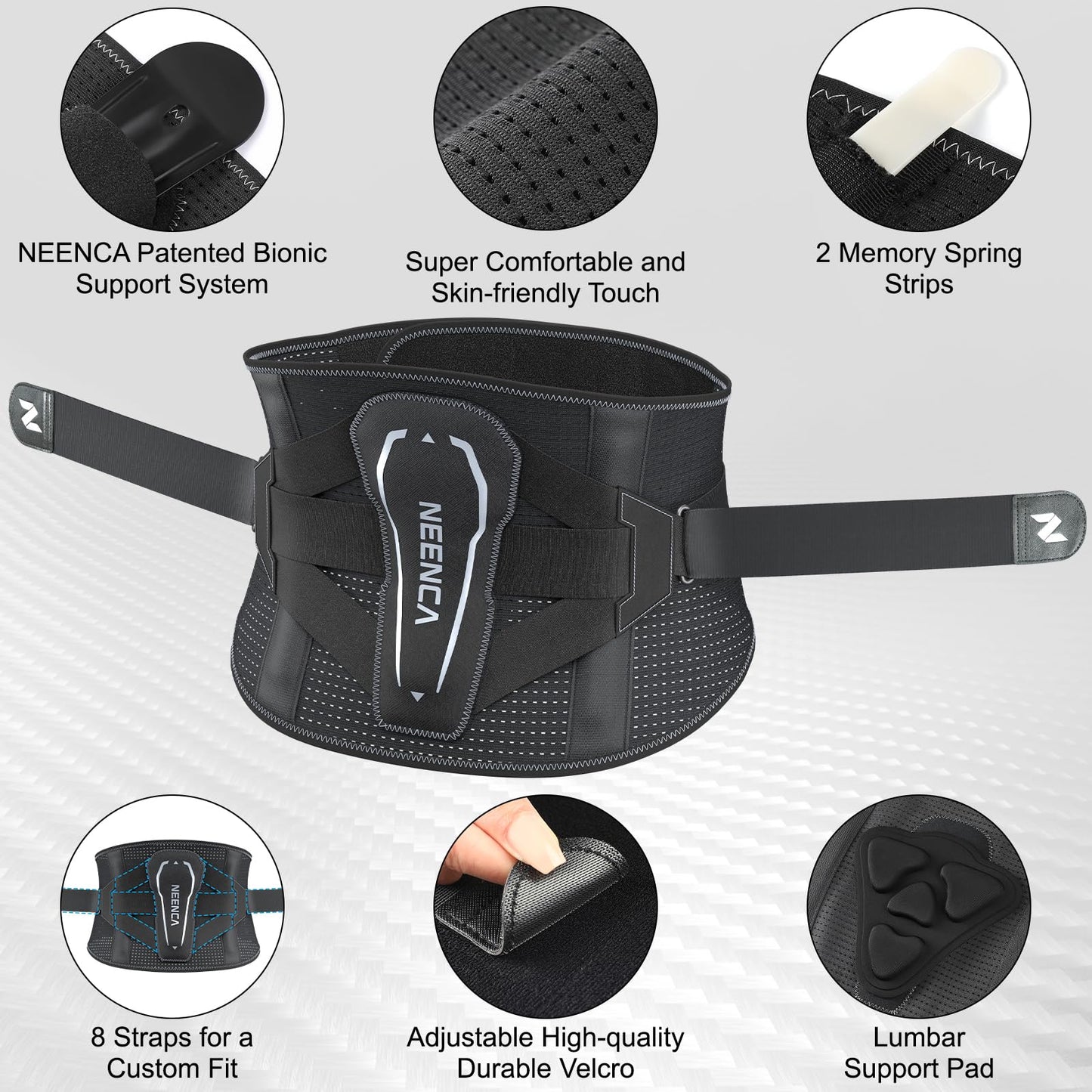 NEENCA Back Brace for Lower Back Pain with Bionic Support System, Adjustable Lumbar Support Belt for Women & Men with Lumbar Support 3D Pad, Breathable Mesh for Herniated Disc, Sciatica, Scoliosis...