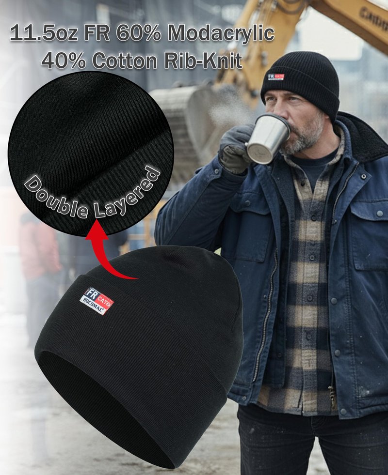 BOCOMAL FR Face Mask Beanie Heavyweight Modacrylic Cotton Permanent Flame Resistant Winter Hat Covering