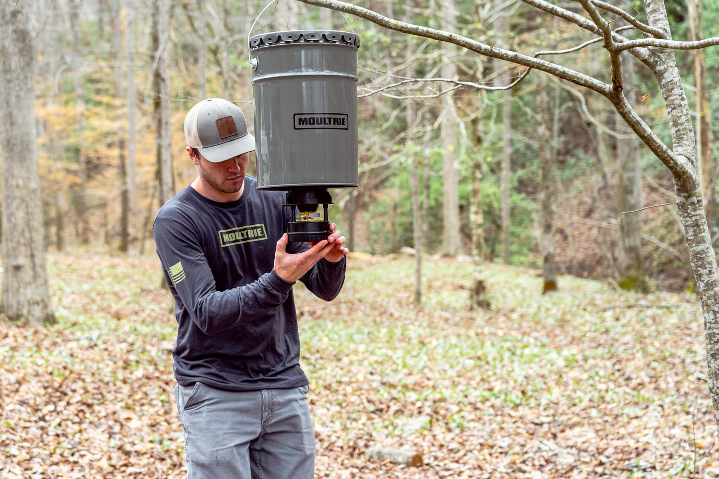 Moultrie 40 Lb All-in-One Hanging Deer Feeder - Metal Hopper, Locking Lid, Bluetooth App Control, Pairs with Edge 3, MFG-15101