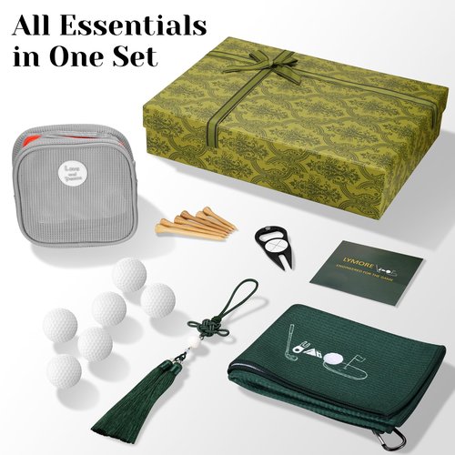 Golf Gift Set for Men, Dad, Husband - Complete Accessory Kit with 6 Balls, Tees, Divot Tool, Towel & Bag - Includes Chinese Knot Box - Ideal New Year,Christmas, Birthday, Father‘s Day Present