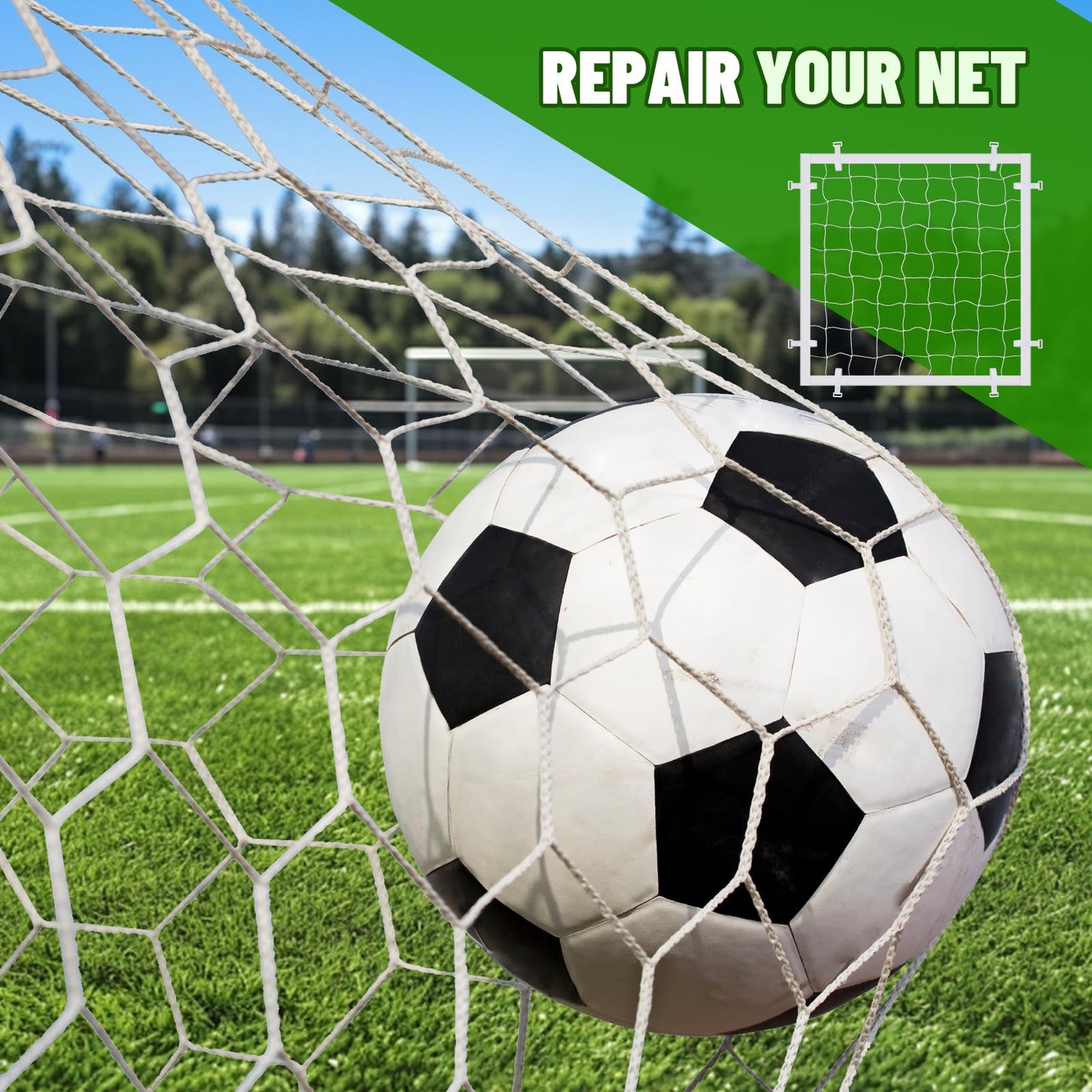 VioraWhite 3ft x 3ft Soccer Goal Net Replacement Universal Patch Sports Net Repair Kits Weather Resistance Soccer Goal Netting Replacement Patch for More Sport Nets Quick Fixes(With Fixed Accessories)