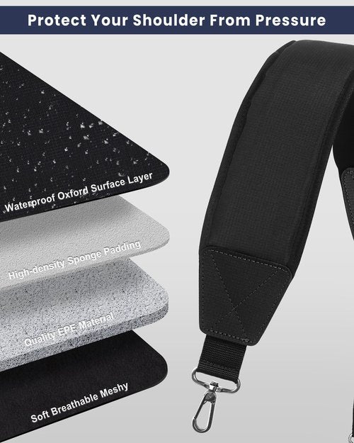 BIG TEETH Golf Bag Strap Single Padded Shoulder Strap Adjustable Thick Pad Straps Universal Replacement Quick Release (Full black with 2 clips)