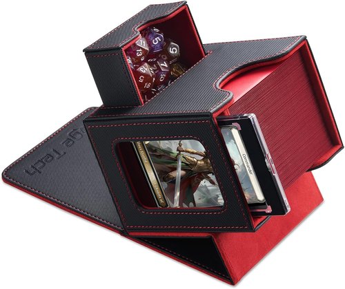 Mage Tech Card Deck Box for MTG Commander - Patented Design for 100 Double-Sleeved Cards | Black/Red