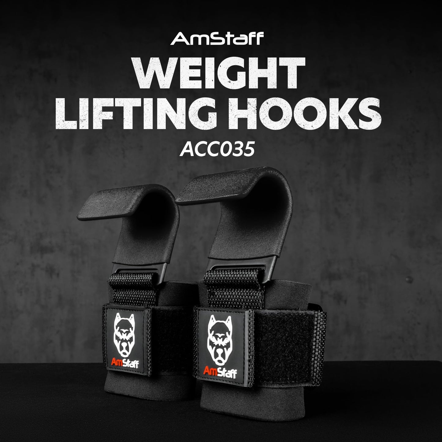AmStaff Fitness Weight Lifting Hooks (Pair, Black) - Gym Wrist Straps with Steel Hooks for Weightlifting, Pull-Ups, Deadlifts, Strength Training, and Fitness Workouts - Adjustable Neoprene Wrist Support