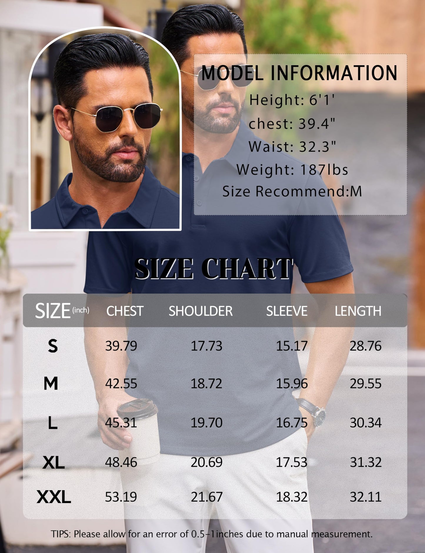 Cotrasen Men's Polo Shirts Short Sleeve Cotton Pique T-Shirts 3 Buttons Classic Fit Casual Soft Stretch Performance Golf Shirts Navy L
