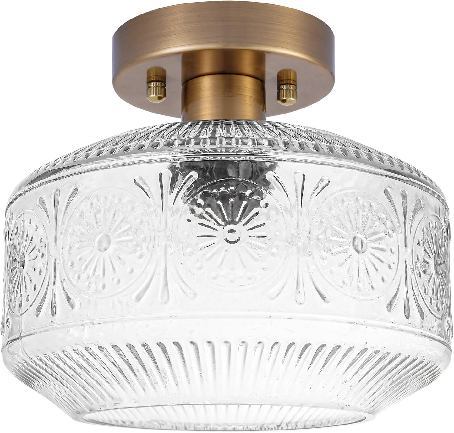 Vintage Semi Flush Mount Ceiling Light Fixture - Brass & Thickened Glass for Hallway, Entryway, Bedroom, Bathroom