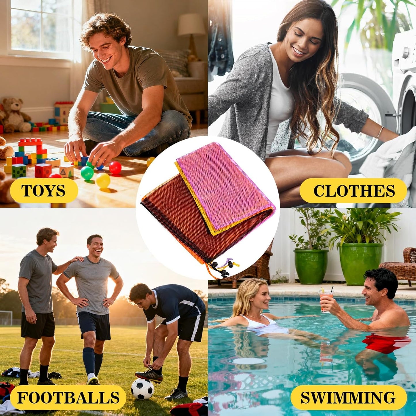 Skiennix Colorful Mesh Drawstring Bags - 18x12 Inch Breathable Nylon Storage Organizer for Travel & Gym