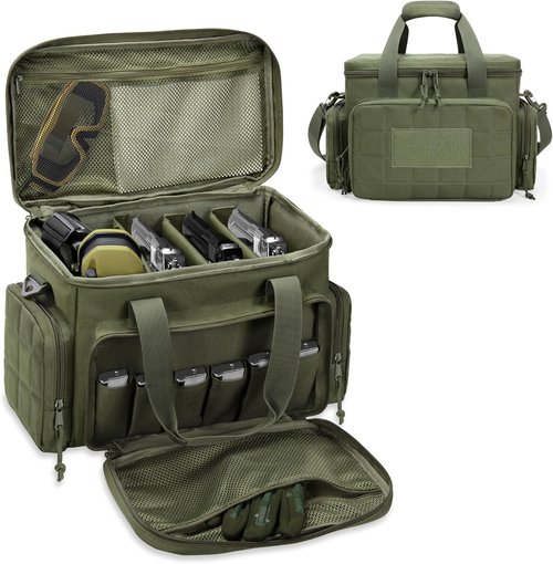 GOBUROS Tactical Gun Range Bag - Soft Pistol Case for 4 Handguns & Ammo | 6X Magazine Slots, Padded Strap