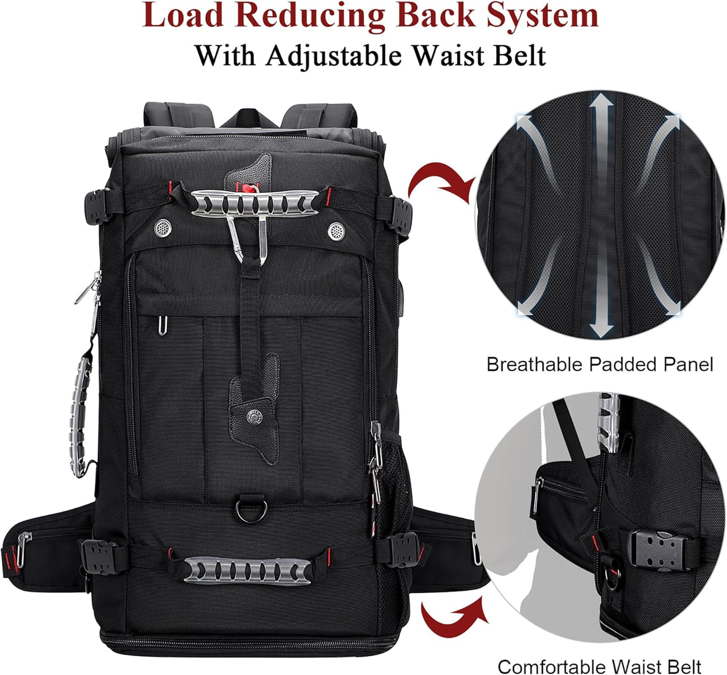 WITZMAN Travel Backpack - Convertible Duffle Luggage Bag for 17-Inch Laptop - Black
