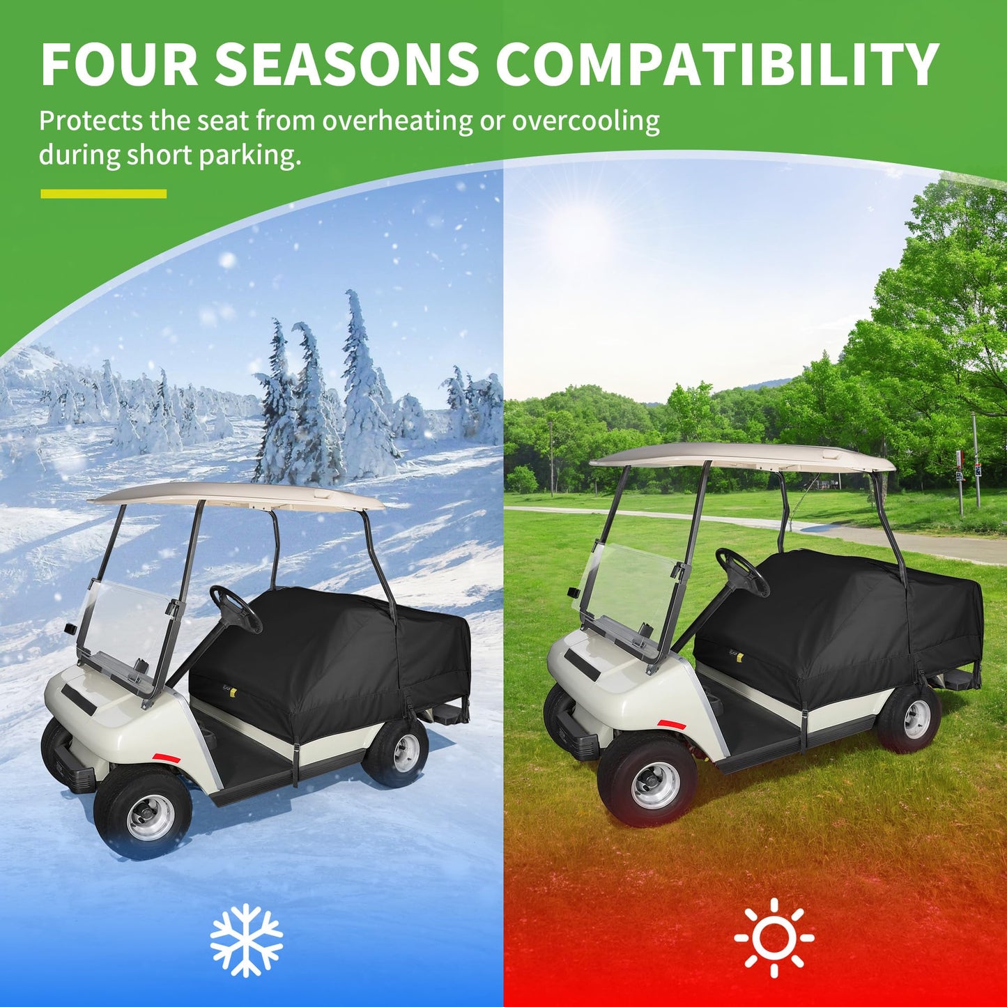 10L0L Universal Golf Cart Seat Covers 4-Passenger, Waterproof Dustproof UV Resistant, Heavy-Duty All-Weather Protection for Club Car EZGO Yamaha and Most Golf Carts (All Black)