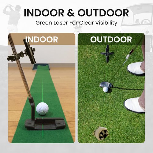 FINGER TEN Golf Laser Training Aid Target Alignment Tool for Indoor & Outdoor, Green Line Clear Visibility Putting Path Device with Two Models, Lightweight Swing Plane Corrector for Men Women (Black)