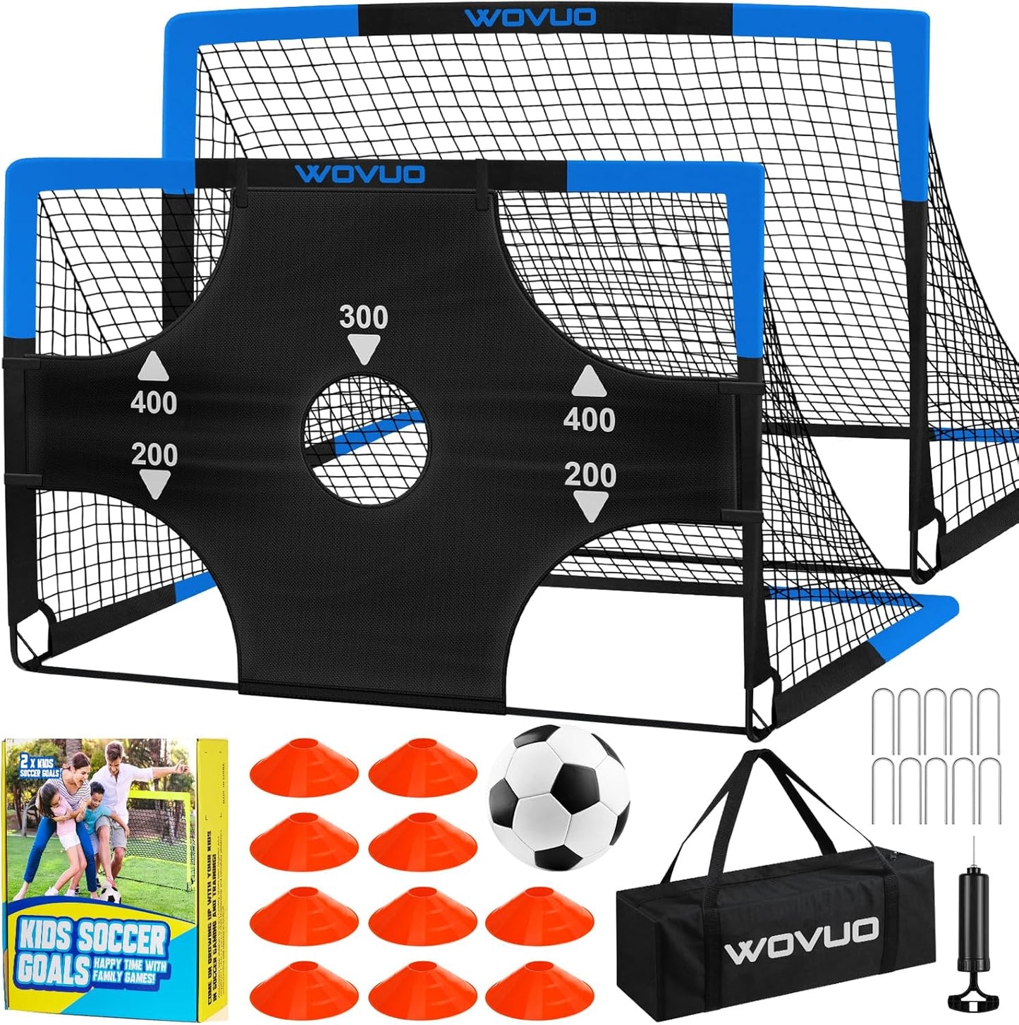 Skiennix Kids Soccer Goals - Portable 6x4 ft Training Set with Target, Ball & Cones | Outdoor Sports Gift for Ages 3-14