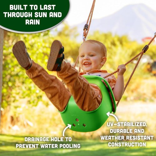 Acorn Adventures Toddler Swing Seat - Weather-Resistant Baby Bucket Swing for Outdoor Use | Adjustable Ropes, Green