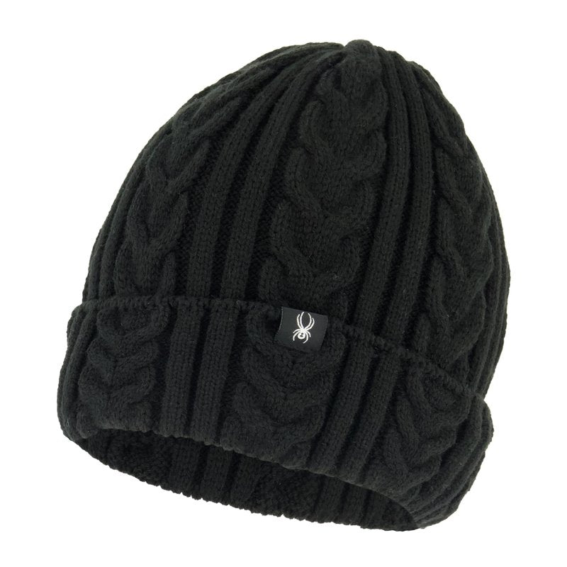 Spyder Womens Fleece Lined Cable Knit Beanie, Black, One Size