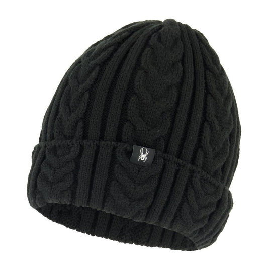 Spyder Womens Fleece Lined Cable Knit Beanie, Black, One Size