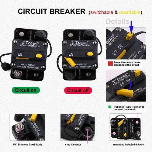 E9 30A Amp Boat Circuit Breaker - Manual Reset for Automotive, RV, Truck & Marine | Waterproof, UL-Rated 12V-72V DC